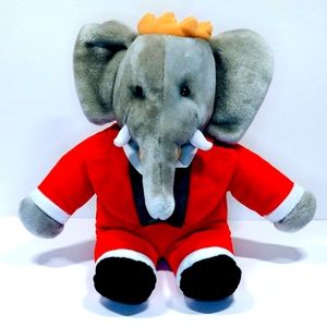 Vintage 1988 Gund King BABAR Elephant 13” Plush Stuffed Animal Red Velvet Suit